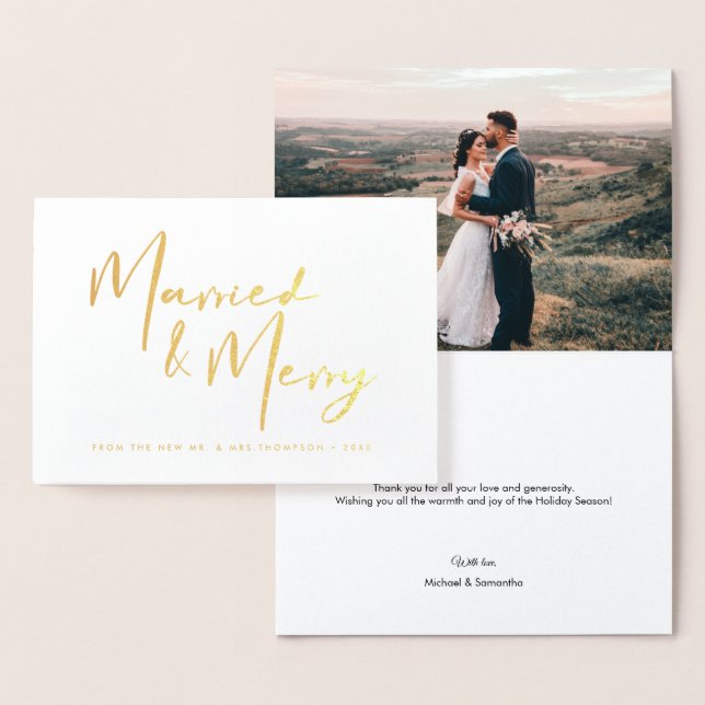 Gold Married & Merry Christmas Thank you Wedding F Foil Card (Display)