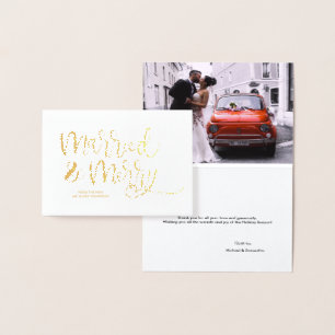 Gold Married & Merry Christmas Thank you Wedding Foil Card