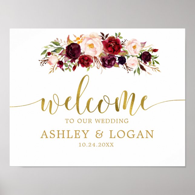 Gold Marsala Boho Autumn Wedding Welcome Poster (Front)