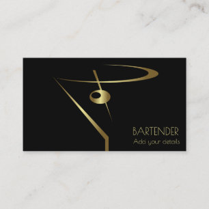 Gold Martini Olive Cocktail Bartender Business Card