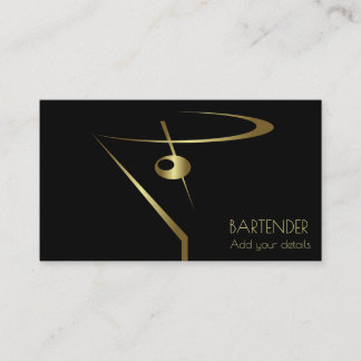 Gold Martini Olive Cocktail Bartender Business Card