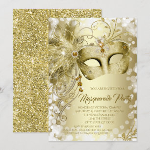 Gold Mask Maquerade Party Invitation