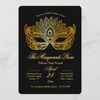 Gold Mask Masquerade Prom Invitation