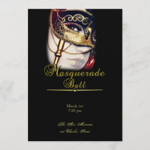 Gold Mask on Black Masquerade Party Invitation