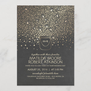 Gold Mason Jar Fireflies Rustic Wedding Invitation