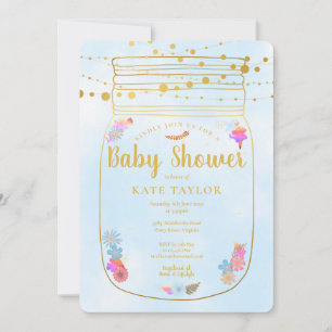 Gold Mason Jar String Lights Baby Shower Invitation