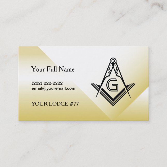 Gold Masonic Business Card Template | Freemasonry (Front)