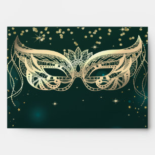 Gold Masque Gold Diamonds,Stars Green Envelope