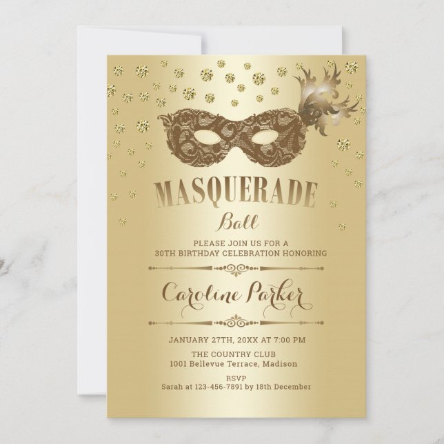 Gold Masquerade Ball Birthday Party Invitation (Front)