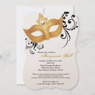 Gold Masquerade Ball Mask Costume Halloween Invitation