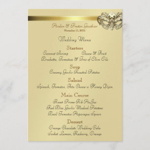 Gold Masquerade Black Jewel Wedding Menu
