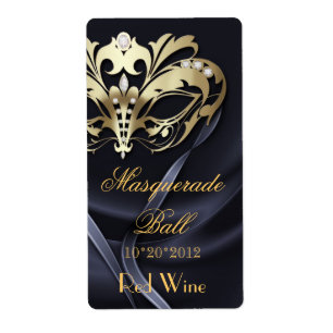 Gold Masquerade Black Jewelled Holiday Wine Label
