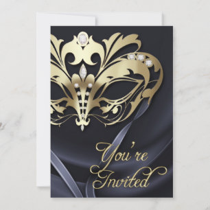 Gold Masquerade Black Jewelled Party Invitation