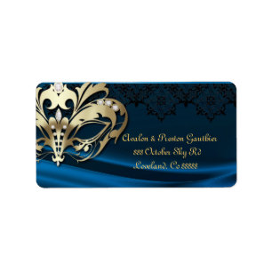 Gold Masquerade Blue Jewel Wedding Address Label