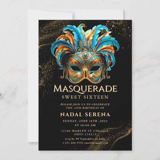 gold masquerade invitation (Front)