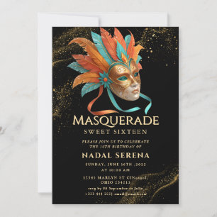 gold masquerade invitation