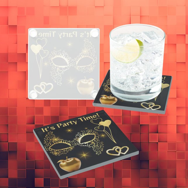 Gold Masquerade It's Party Time | Glass Coaster (Creator Uploaded)
