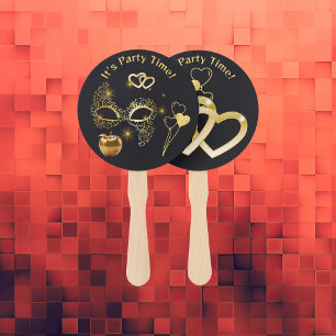 Gold Masquerade It's Party Time    Hand Fan