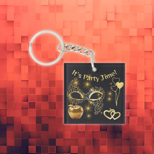 Gold Masquerade It's Party Time   Key Ring