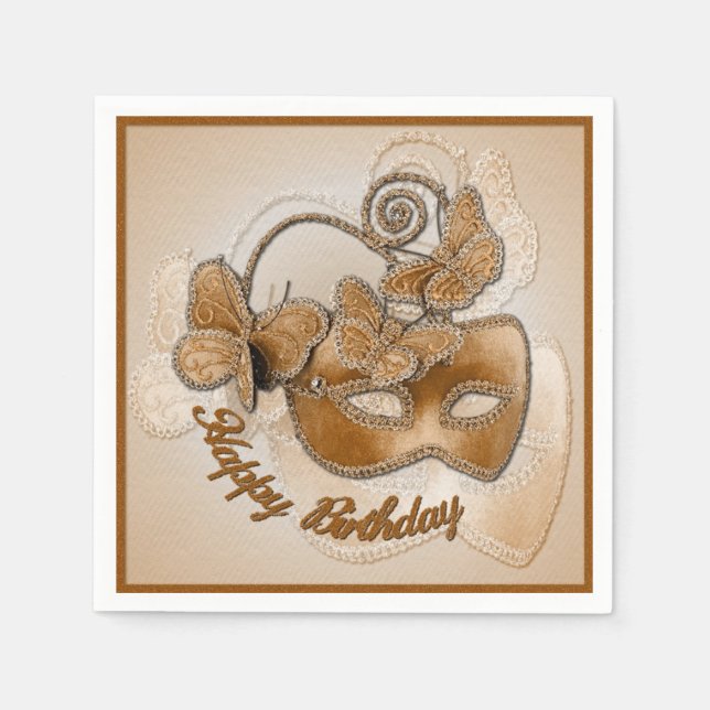 Gold Masquerade Mask Birthday Napkins (Front)