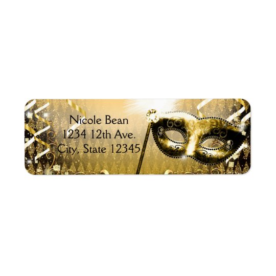 Gold Masquerade Mask Elegant Ball Birthday Party Return Address Label