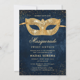 gold masquerade mask Sweet 16 Invitation