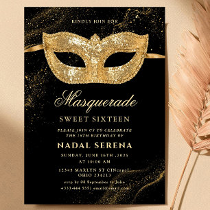 gold masquerade mask Sweet 16 Invitation