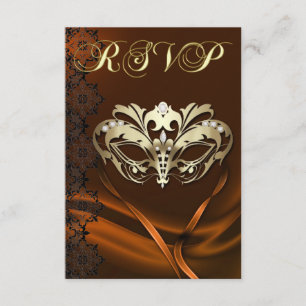 Gold Masquerade Orange Jewelled RSVP Invitation