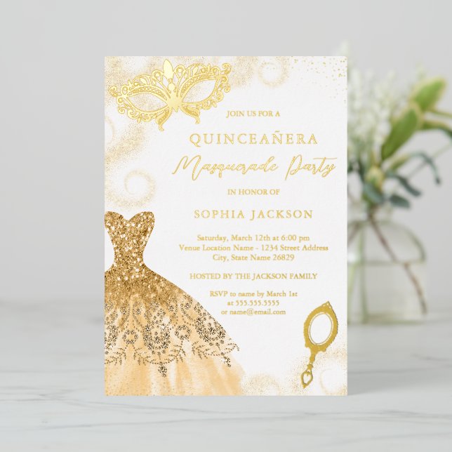 Gold Masquerade Party Dress Quinceanera (Standing Front)