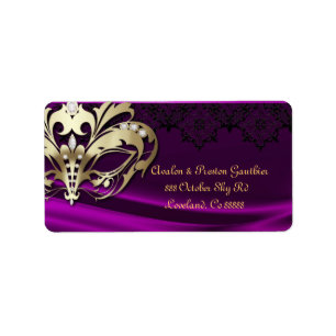 Gold Masquerade Pink Jewel Wedding Address Label