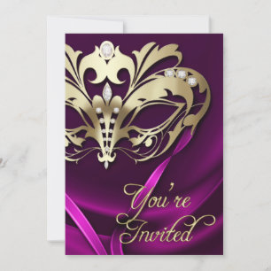 Gold Masquerade Pink Jewelled Party Invitation