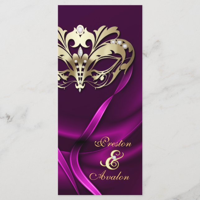 Gold Masquerade Pink Jewelled Wedding Program Programme (Front)