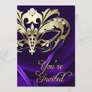 Gold Masquerade Purple Jewelled Party Invitation
