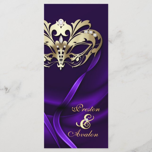 Gold Masquerade Purple Jewelled Wedding Program Programme (Front)