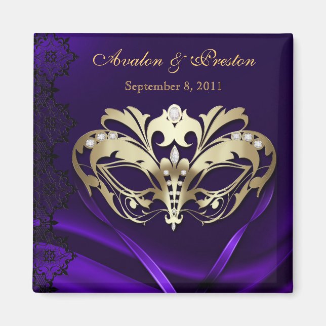 Gold Masquerade Purple Save The Date Magnet (Front)