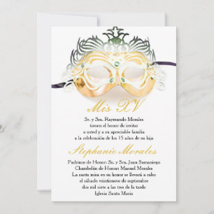 Gold Masquerade Quinceanera Birthday Invitation