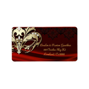 Gold Masquerade Red Jewel Wedding Address Label