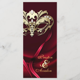 Gold Masquerade REd Jewelled Wedding Program Programme