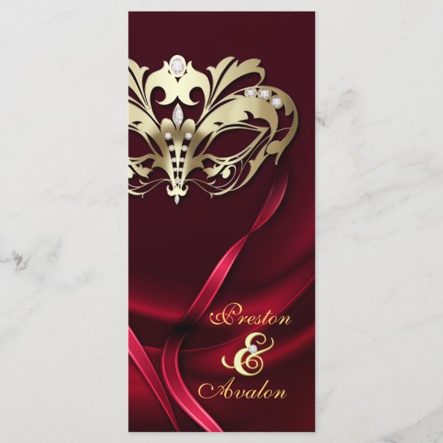 Gold Masquerade REd Jewelled Wedding Program Programme (Front)