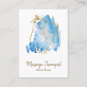*~* Gold Massage Reiki Blue Abstract Watercolor Business Card