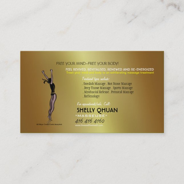 Gold Masseuse/Massage Therapist Business Card (Front)