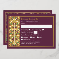 Gold Mauve Mediaeval Floral Sword Wedding RSVP