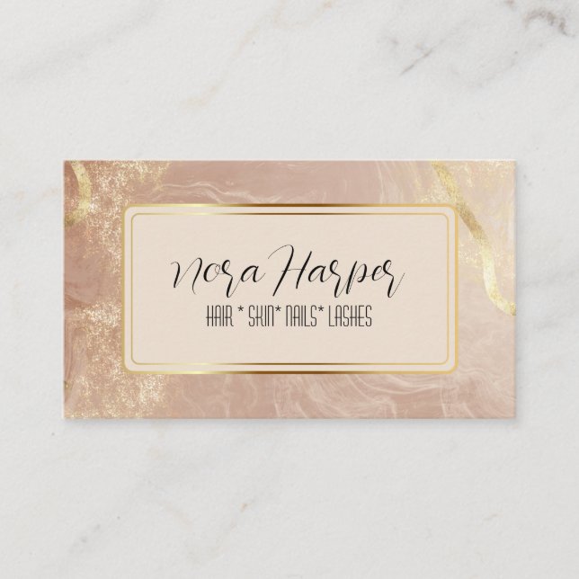 Gold Mauve Pink Marbled Business Card (Front)