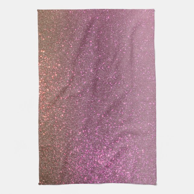 Gold Mauve Purple Sparkly Glitter Ombre Gradient Tea Towel (Vertical)