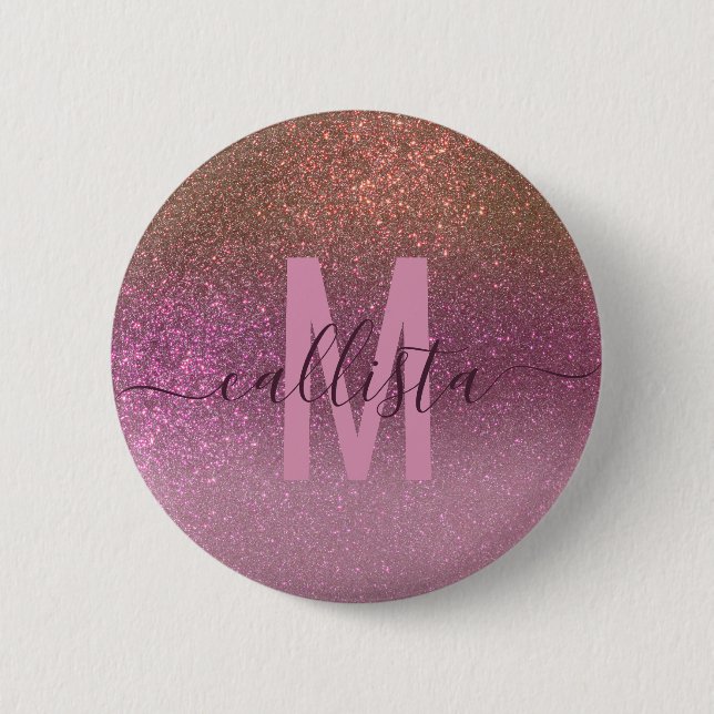 Gold Mauve Purple Sparkly Glitter Ombre Monogram 6 Cm Round Badge (Front)