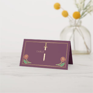 Gold Mauve Royal Mediaeval Floral Sword Wedding Place Card