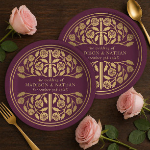 Gold Mauve Royal Mediaeval Sword Wedding Paper Plate