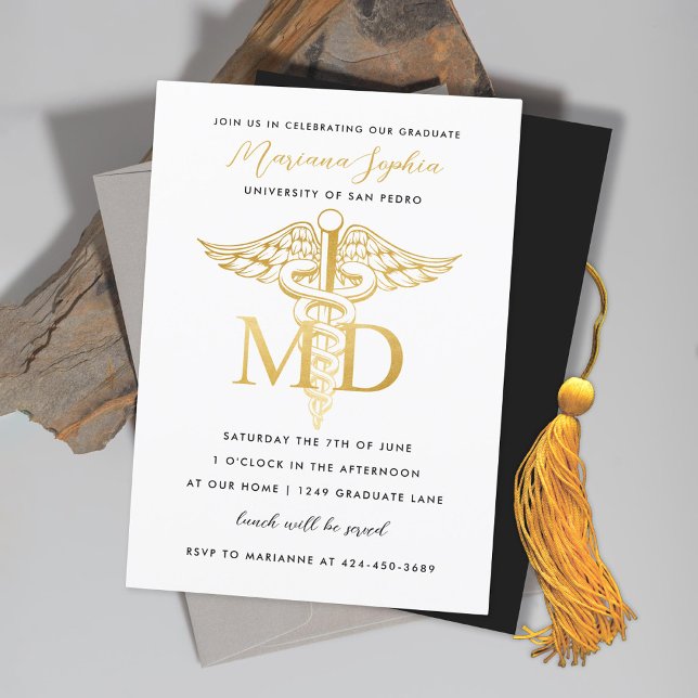 Gold MD Graduation Party Invitation Announcement (Creator Uploaded)