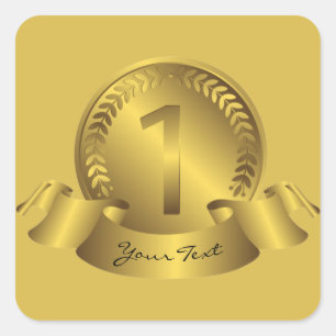 Gold Medal & Custom text Award Winner Square Sticker