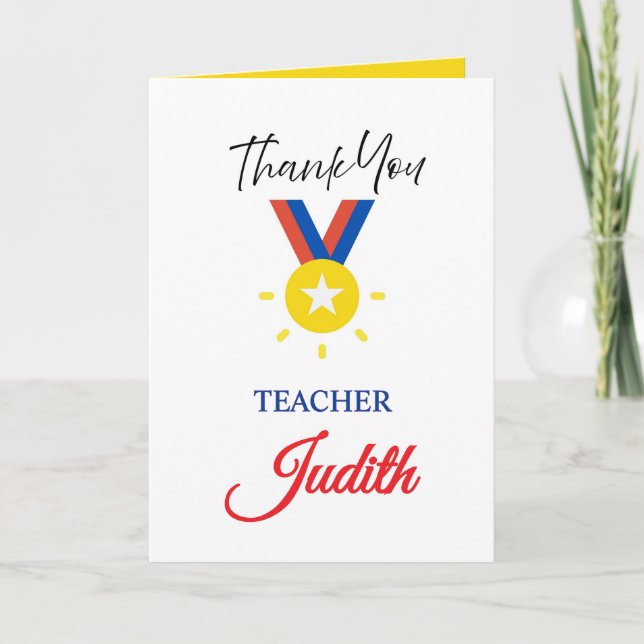 Gold Medal Thank You Card, Teacher's Day Card (Front)